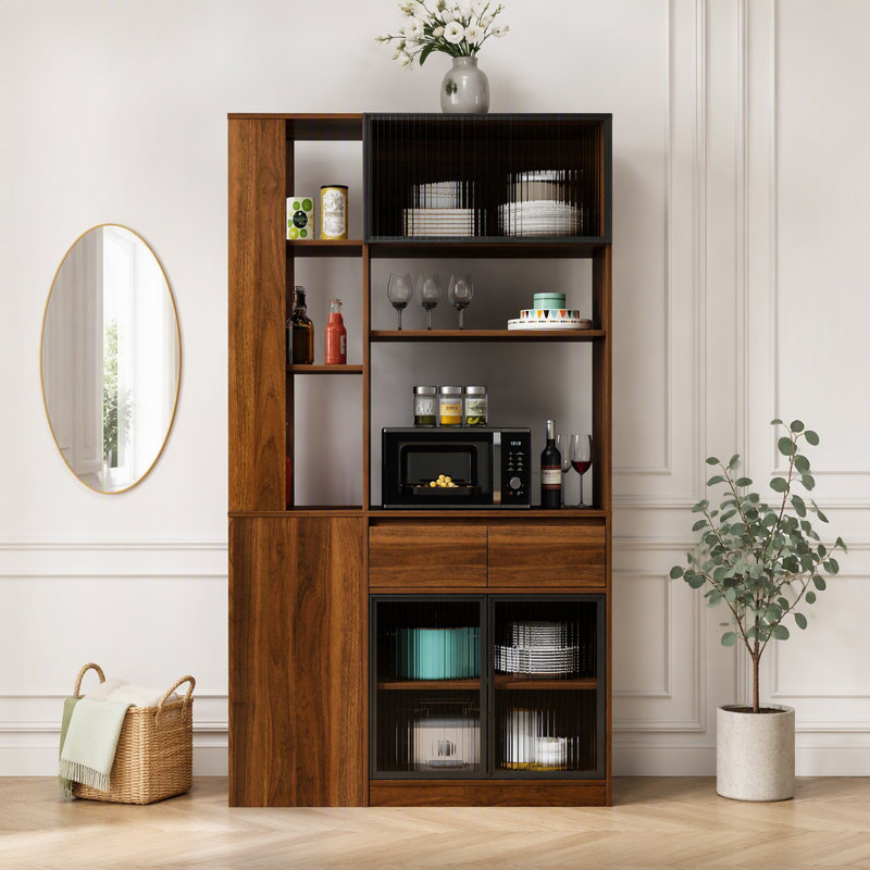 Armoire de rangement avec espace de rangement multifonctionnel, organisateur d'entrée en bois moderne, Noyer