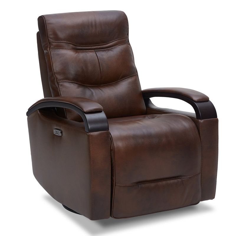 Fauteuil inclinable électrique pivotant en cuir véritable Elvina, Cuir véritable cognac