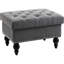 Rangement en lin gris de 25 po avec boutons et couvercle amovible, banc de repose-pieds de salon, banc à garniture cloutée avec pieds en bois