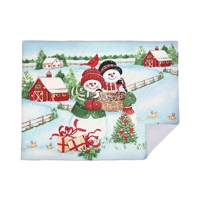 Christmas Microfibre Drying Mat Snowman Couple - Set Of 2