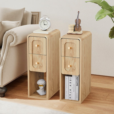 Table de bout mince, table de chevet étroite avec 2 tiroirs et rangement ouvert