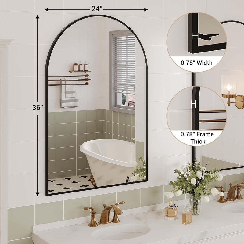Miroir arqué, miroirs muraux arqués, miroirs de meuble-lavabo modernes, miroir avec un élégant cadre en métal arqué pour votre salle de bain, chambre à coucher ou salon