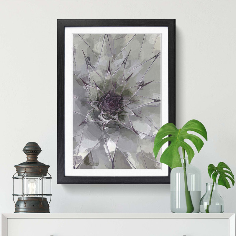 Green & Purple Succulent in Abstract - Picture Frame Graphic Art Print, 36cm H x 27cm W x 2cm D, Black Framed
