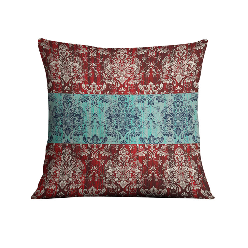 Throw Pillow Cover Only, H 16 po x l 16 po, Bleu / rouge damassé 1
