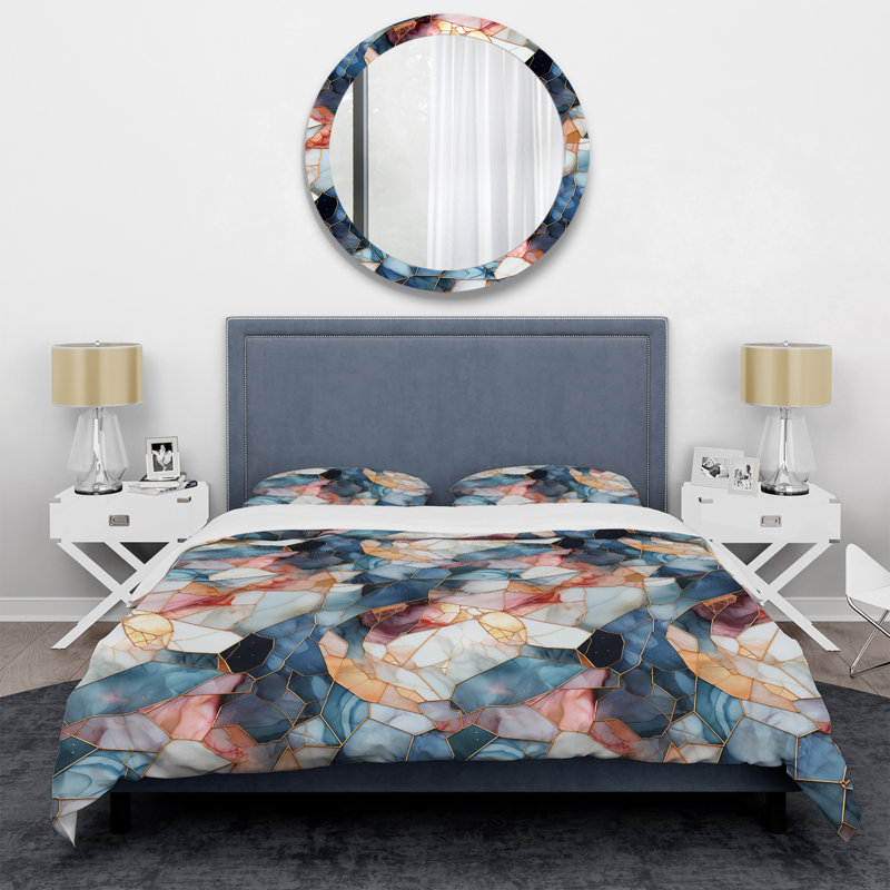 Teal And Red Marble Mosaic Elegance - Marble Duvet Cover Set, Housse de couette pour très grand lit et 2 très
