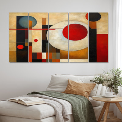 «Brown and Red Exploration Dimensions», reproduction d'art abstrait de formes abstraites - 5 panneaux égaux