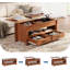 Table basse avec plateau relevable et rangement, table multifonctionnelle de 47,2 po: comprend un plateau de table relevable en bois, 2 tiroirs, un compartiment caché pour le salon et le bureau personnel-1677373905