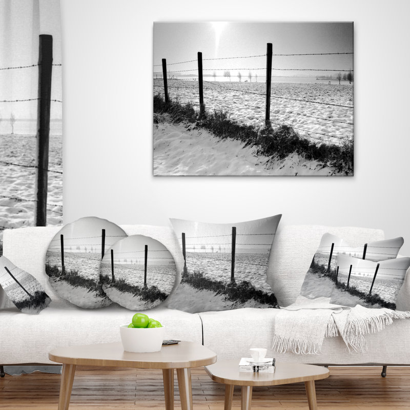 Paysage de plage dans la neige avec coussin de clôture, Rectangulaire, 12 po x 20 po