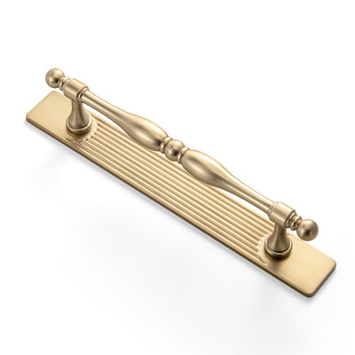 Zinc Alloy Ribbed Backplate Cabinet & Drawer Pulls (Champagne Bronze/Antique Brass Finishes, 5/7.56 Inch Hole Centers)