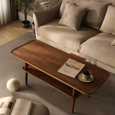 Solid wood minimalist double-layer coffee table