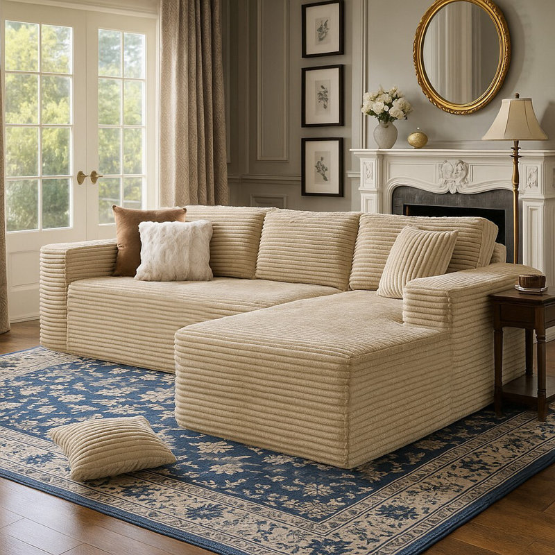 Canapé modulaire Boneless COMHOMA, Velours côtelé beige, Orienté à droite