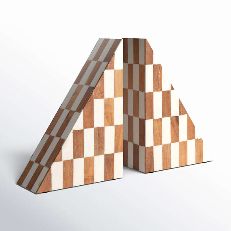 Sagebrook Home's Loa Resin Right Angle Bookends, Set of 2, Ivory and Natural Cozy Design, Made with Durable Resin, Coconut, and MDF