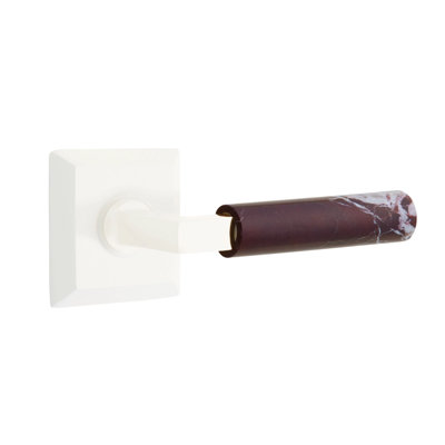 Emtek Select Passage Leverset w/ Quincy Rosette & L-Square Stem, Rosso Levanto Marble Lever LH