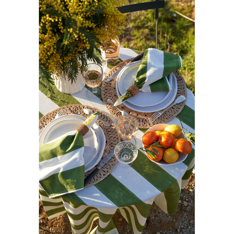 Brezhane Striped Tablecloth, 71" Square, Vert
