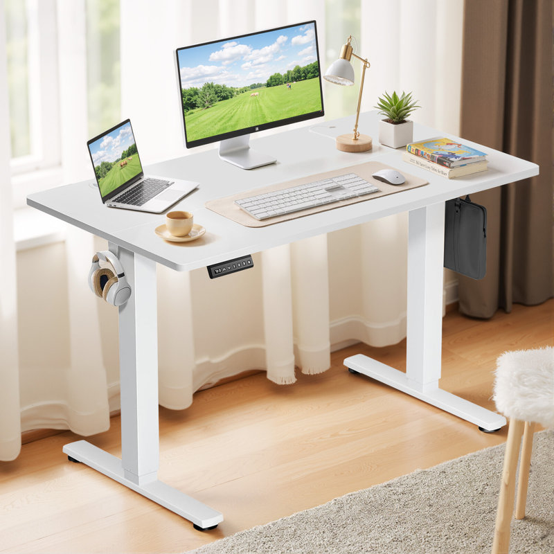 Large Electric Standing Desk, Height Adjustable Computer Desk, Stand Up Gaming Office Desk With 2 Hooks For Home Office