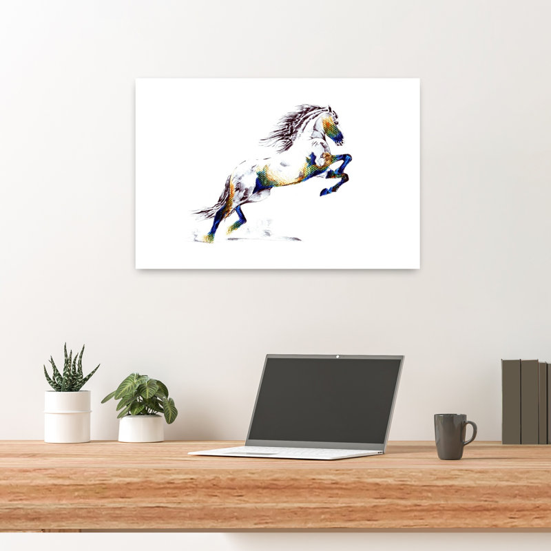 Affiche murale abstraite et colorée d'un cheval cabré vibrant, H 16 po x l 24 po