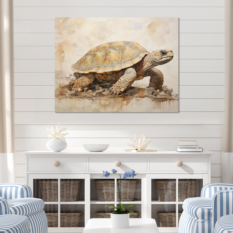 Minimalisme tortue aventure sur toile, Black Picture Framed, 34" H x 44" W