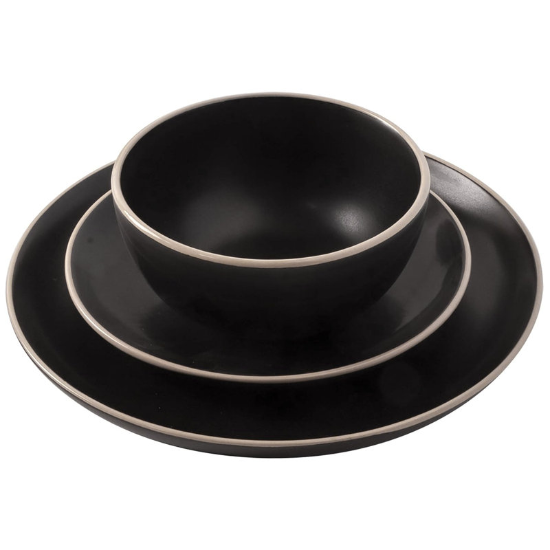 Gibson Stoneware Dinnerware Set - Service for 4, Black