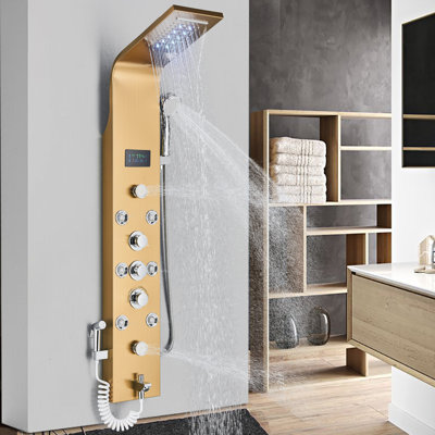 Shower Panel Tower System,7-Function Shower Wall Panel, LED Rain Waterfall Shower Column Head,Shower Tower Panel With full Body Shower System Tub Shower With Bidet