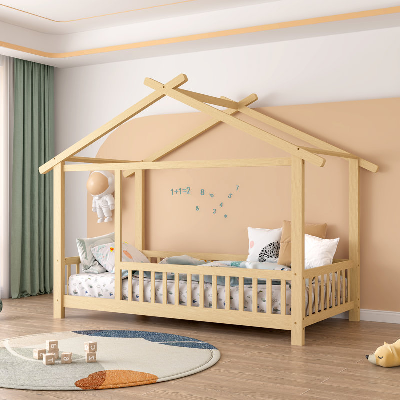 Andry Solid Wood Canopy Bed Kids Bed, Natural Wood, Twin