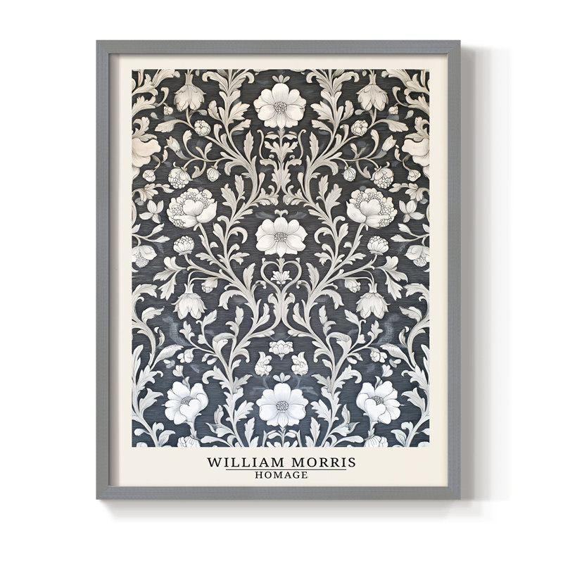 WM MORRIS Series DCXCIII Framed Print - Solid Wood, Grey, 30" H x 24" W