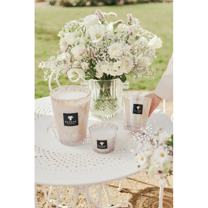 Pearls White Candle, 13.8" H x 9.36" W x 9.36" D