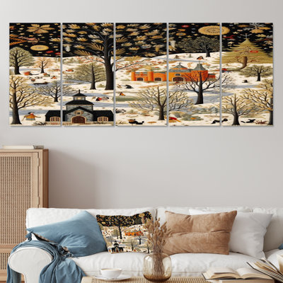 «Sunday Snow In New England - Winter Landscape», art mural sur toile 5 pièces