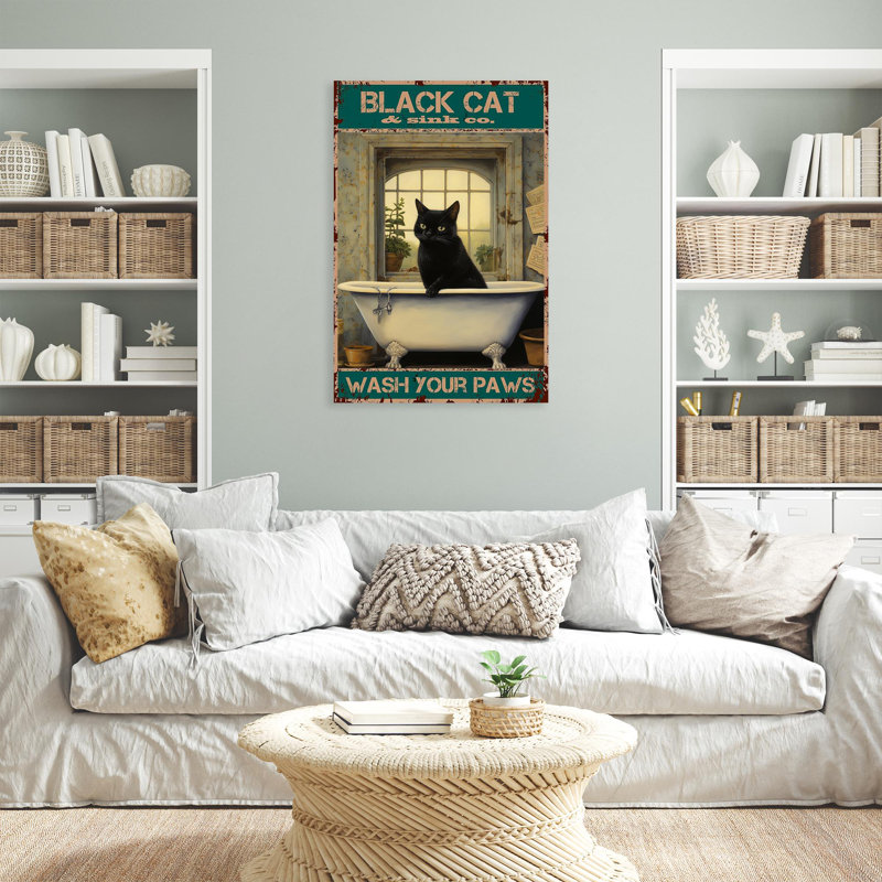 " Black Cat Sink Co - 1 Piece Rectangle Graphic Art Print On Wrapped Canvas ", L 16 po x H 20 po