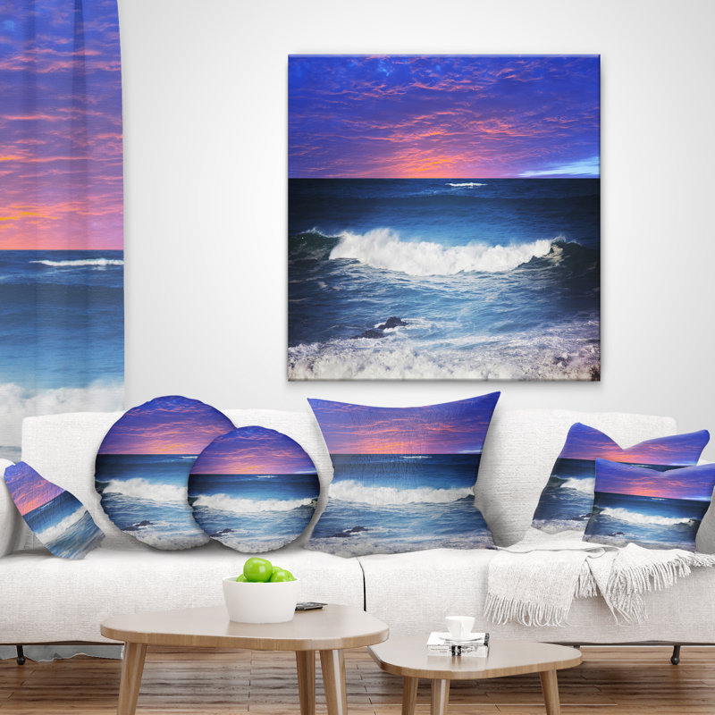 Coussin décoratif coucher de soleil sous le ciel en mer, 16 po x 1 po, Coussin décoratif