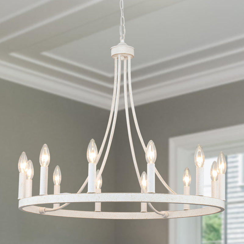 Hendon 12- Light Large Farmhouse Wagon Wheel Chandelier Candle Style Rustic Round Lights Fixture for Kitchen Island Living Room Foyer Entryway