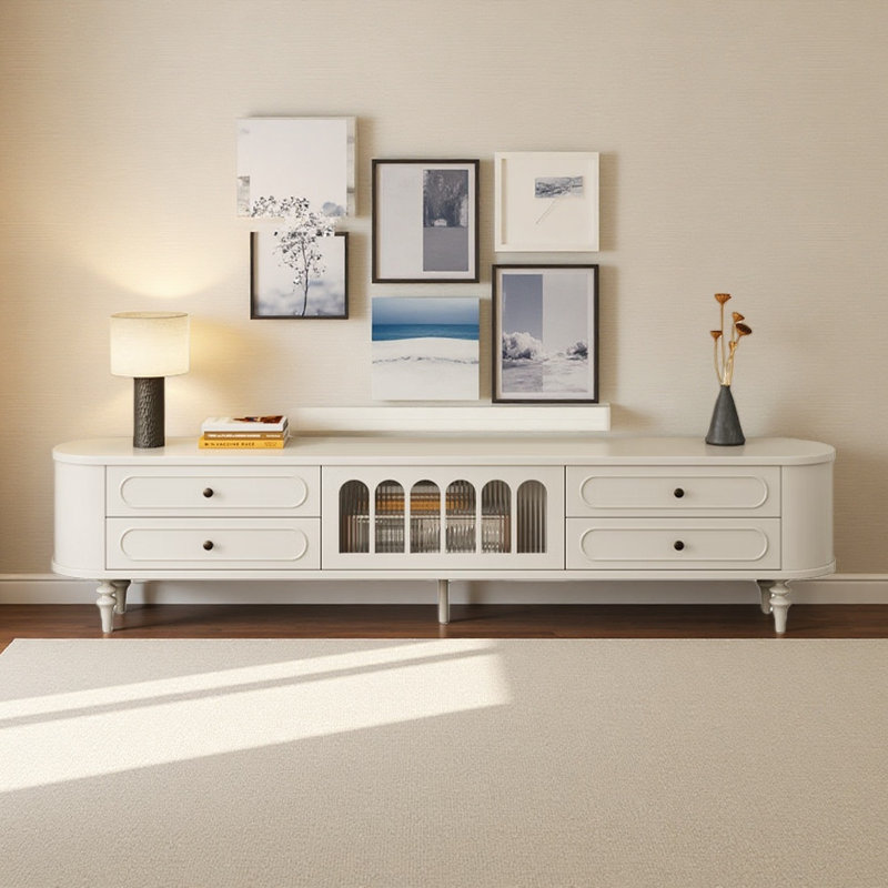 Meuble télé French Light Luxury Design, H 20,87 po x L 94,49 po x l 15,75 po, Blanc cassé
