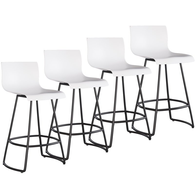 White Acrylic Swivel Bar Stools with Steel Frame, Set of 4