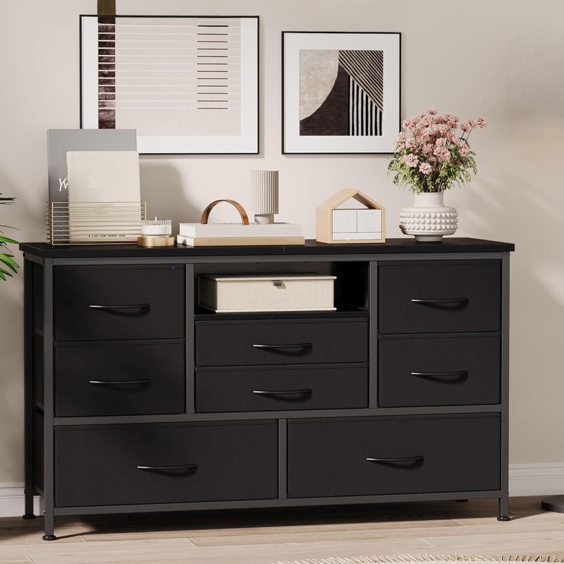 Metal 120.4cm W 8 - Drawer Chest of Drawers, Black