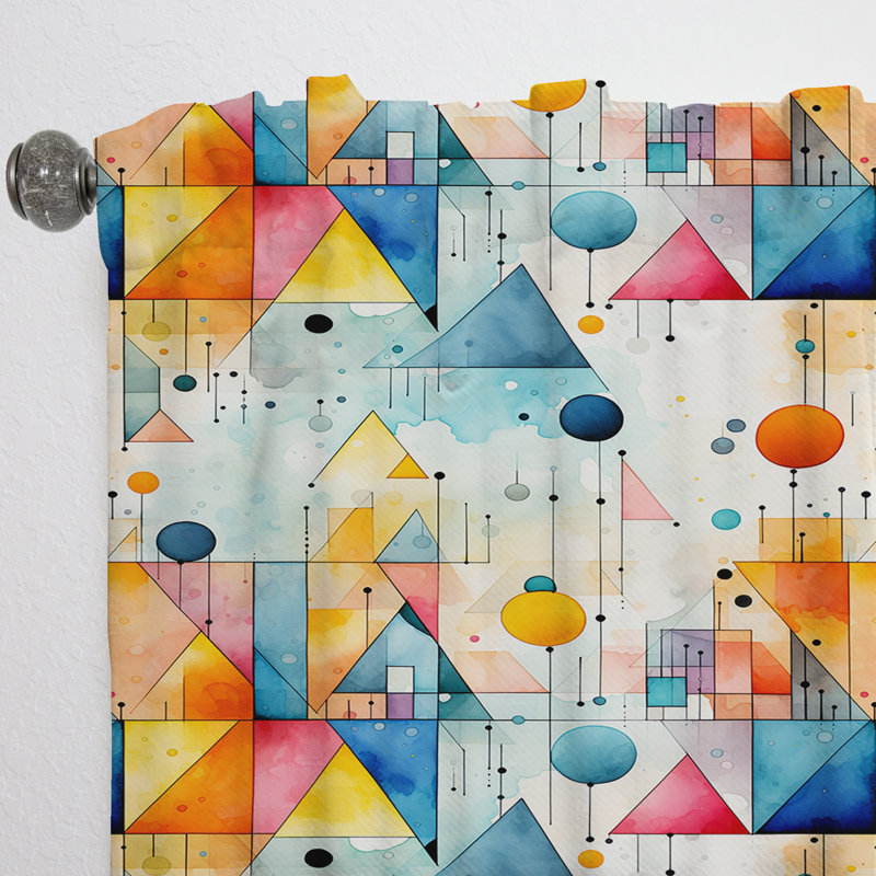 Rideau obscurcissant géométrique abstrait bleu et orange à motif d'aquarelle - 1 panneau, L 52 po x L 120 po