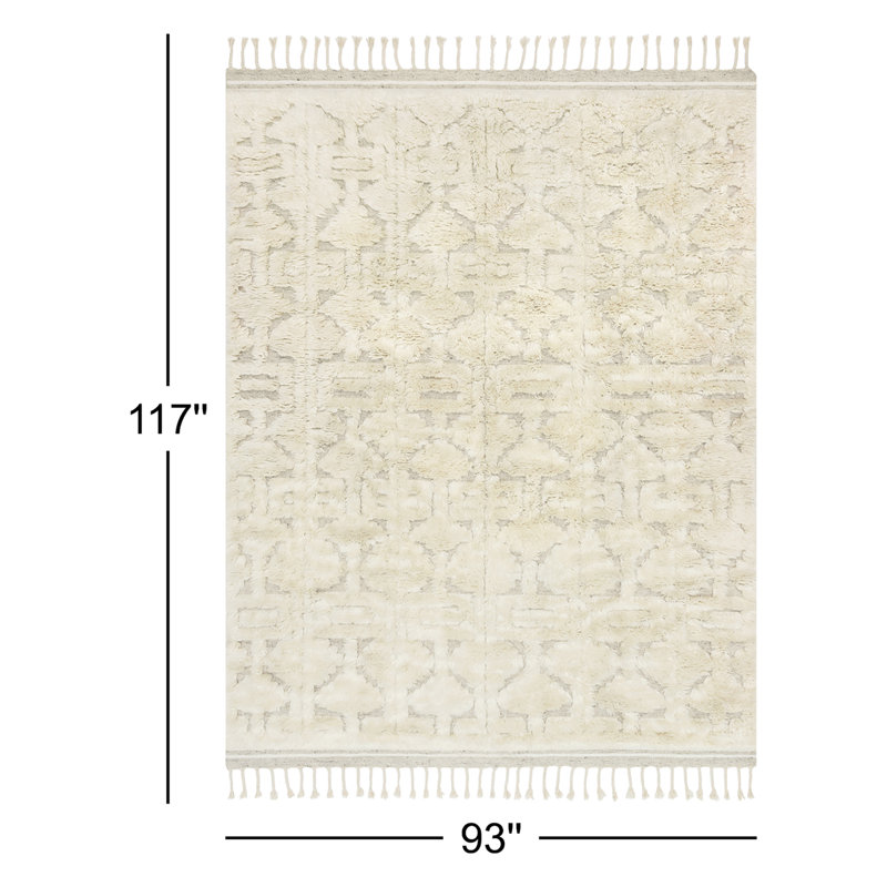 Tapis beige en laine noué à la main Michaela, Rectangle 7 pi 9 po x 9 pi 9 po