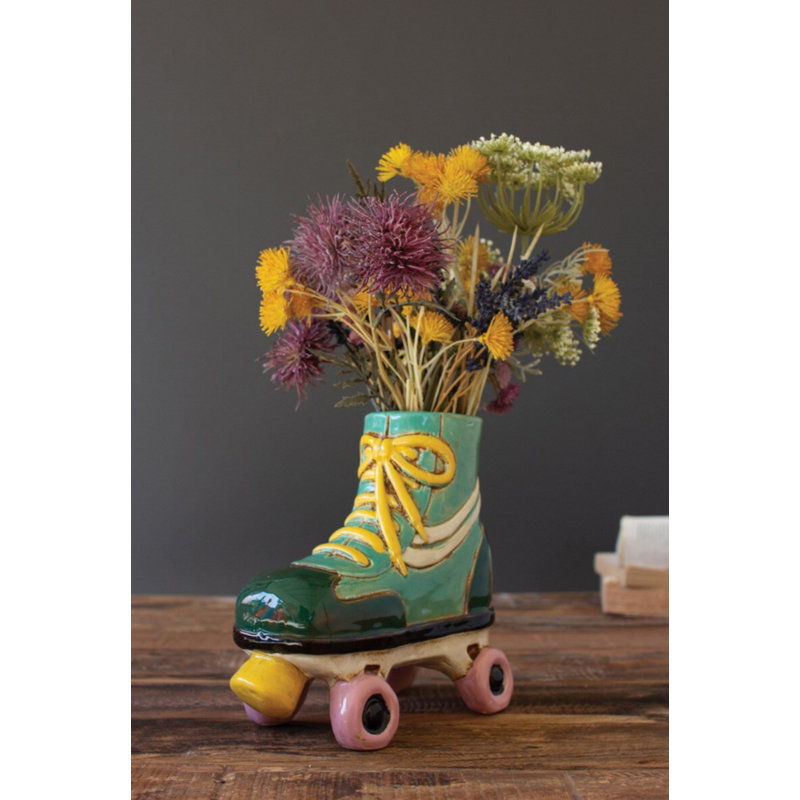  Pot à fleurs en céramique à patins à roulettes H 8,5 po