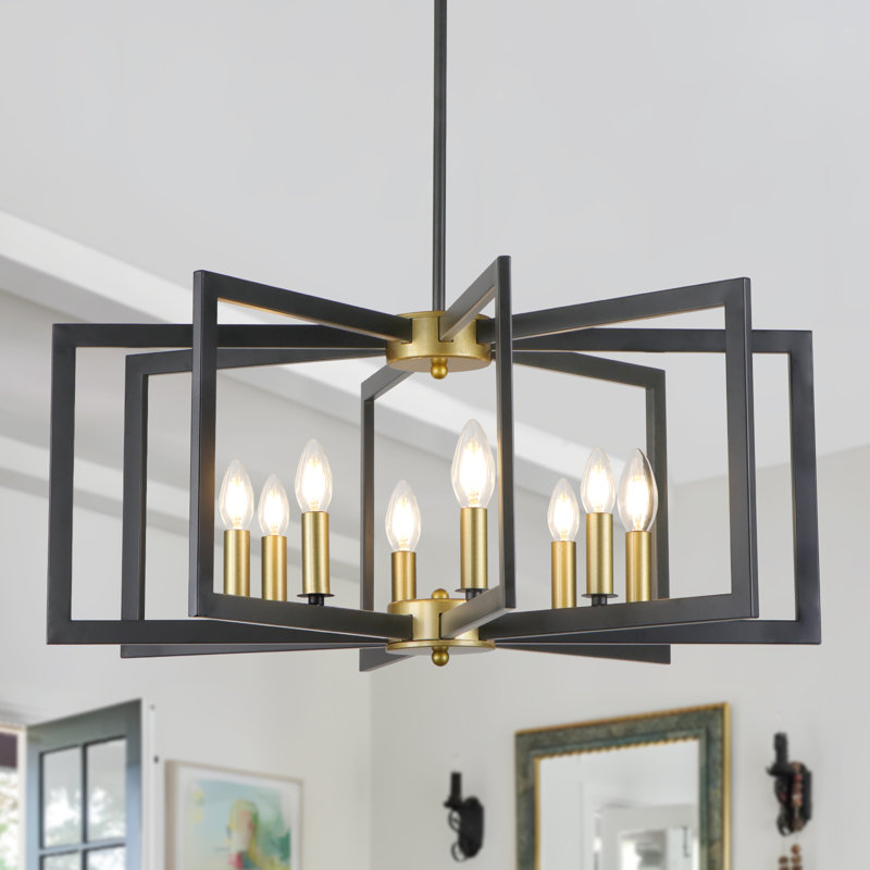 Barines 8-Light Modern Industrial Geometric Farmhouse Chandelier, Black/Gold