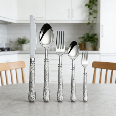 Professional 20-Piece Stainless Steel Flatware Set With Hammered Wheat Pattern, Heavy-Duty 18/10 Cutlery For Restaurant And Home Dining