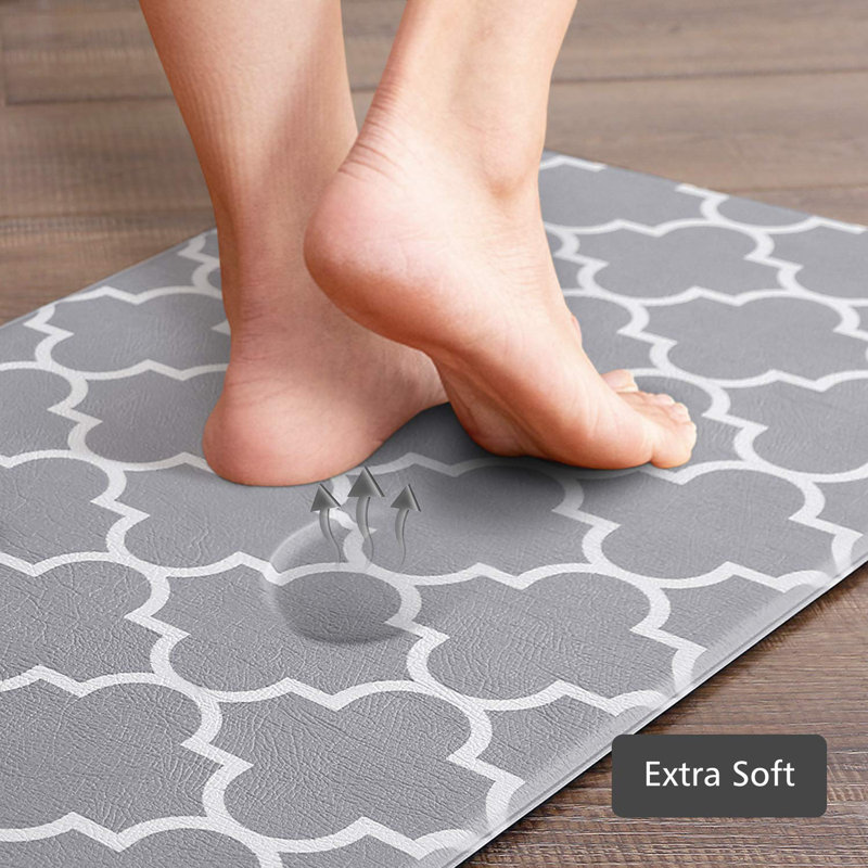 Gray Rectangular Non-Slip Memory Foam Kitchen Mats Set