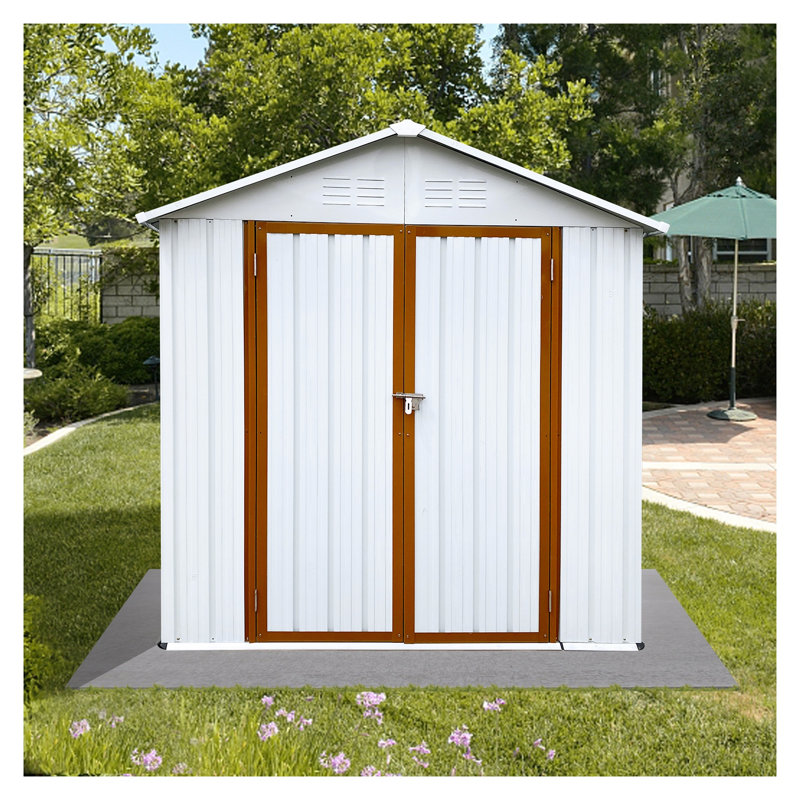 Remise de rangement extérieure 6 pi x 4 pi avec toit Apex - Remise de jardin en métal blanc et jaune pour l'organisation de la cour, solution de rangement extérieur résistante aux intempéries
