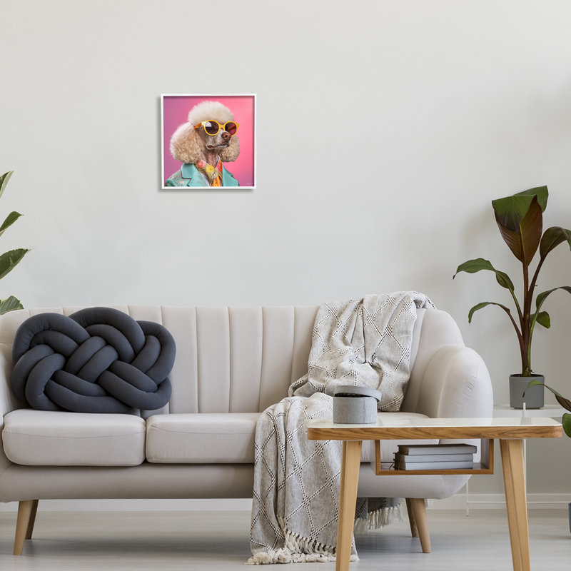 Élégant portrait de caniche par Roozbeh, Giclée encadrée blanc bord de mer, H 12 po x l 12 po x P 1,5 po