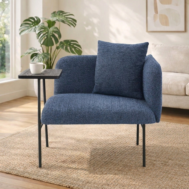 Chaise d'appoint rembourrée Minimalist avec table d'appoint intégrée et pieds en métal, Marine