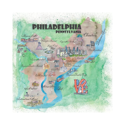 Philadelphia, Pennsylvania Travel Poster by Markus & Martina Bleichner - Wrapped Canvas Gallery-Wrapped Canvas Giclée