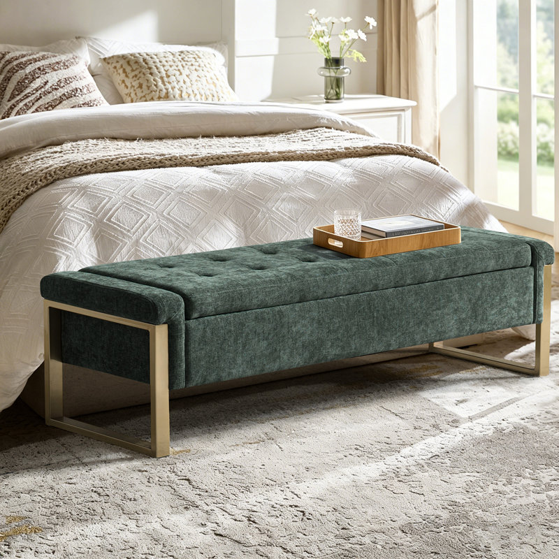 Shanieka 55.3'' W Upholstered Flip Top Storage Bench, Forest