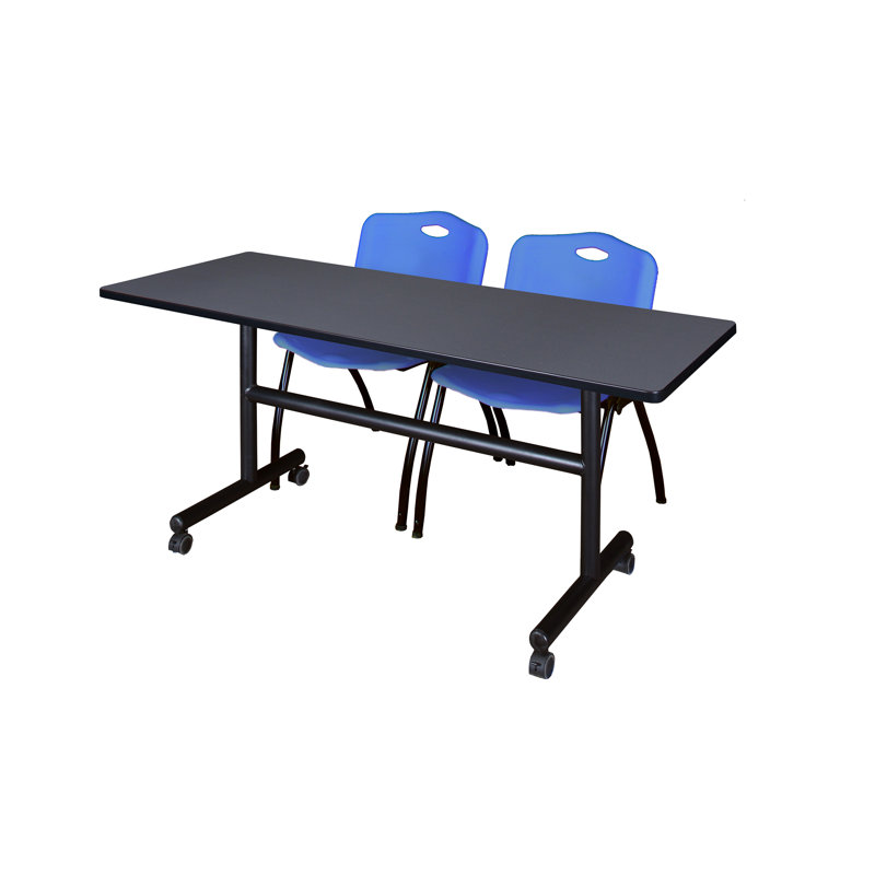 Table de nidification Nickls, 2 chaises empilables, H 29 po x l 60 po x P 24 po, Gris / Bleu