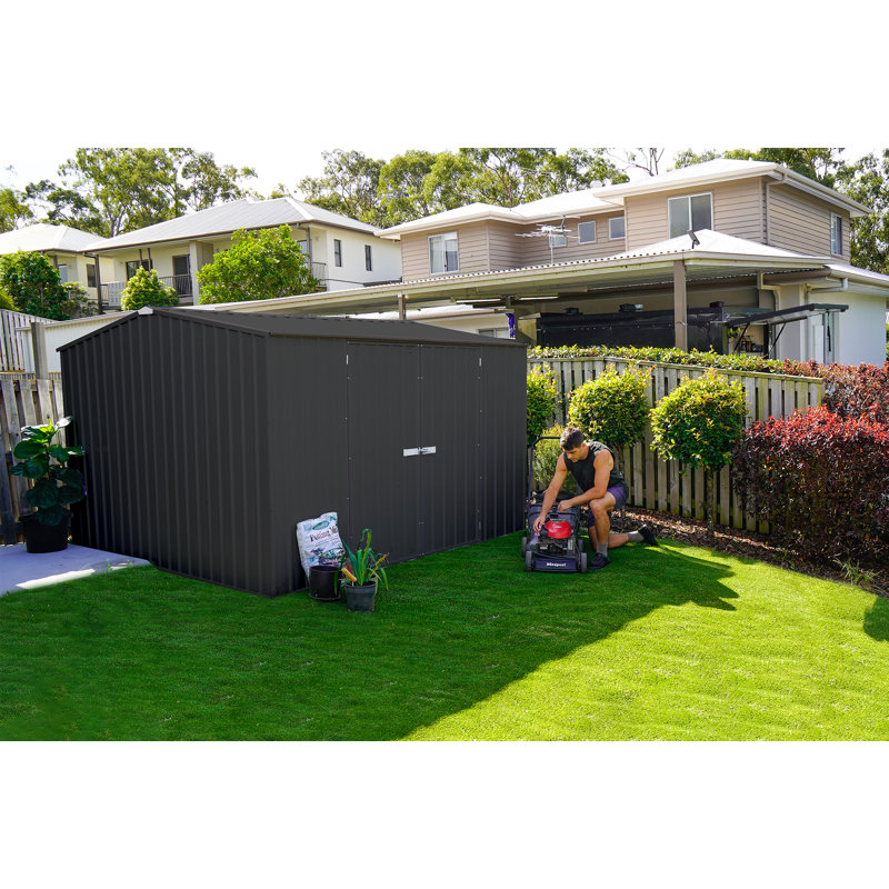 Absco 10' x 10' Gray Galvanized Steel Double Door Storage Shed