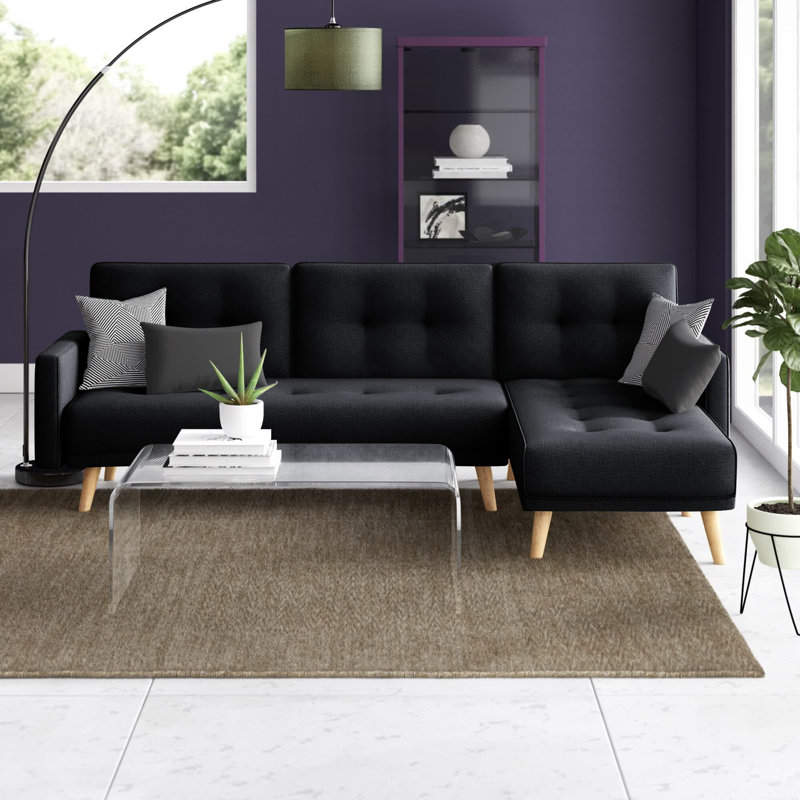 Maxime Upholstered L-Shaped Sectional Reversible, Black