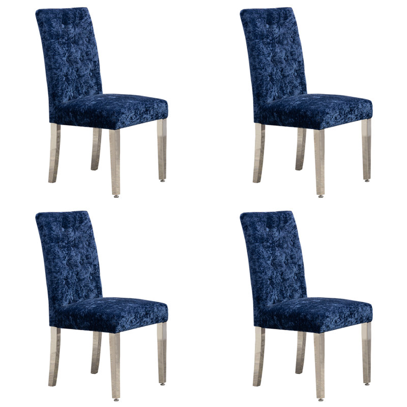 Karyle 19.29'' H Tufted Velvet Upholstered Side Chair, Dark Blue