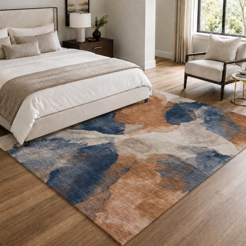 Tapis abstrait intérieur / extérieur lavable à la machine Chantille ACN2969, Marine, 9 pi x 12 pi