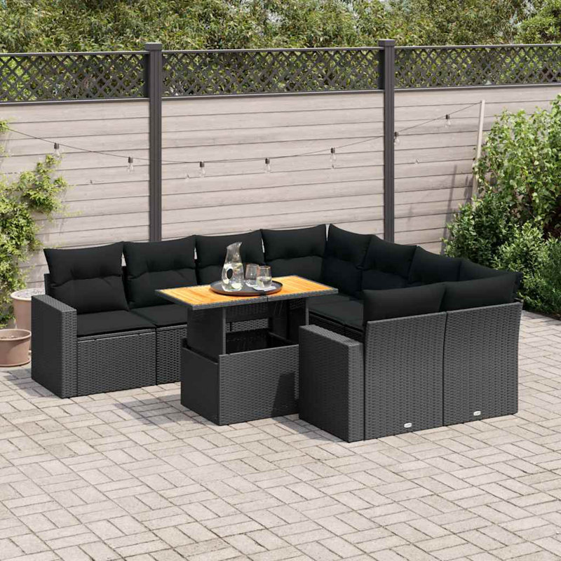  Ensemble de canapé de jardin noir, Noir, Gris foncé